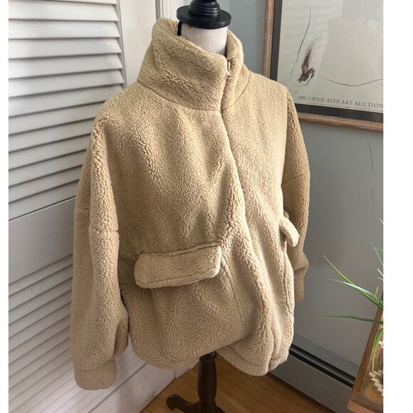 URBAN OUTFITTERS Womens Jacket Cropped Teddy Tan Sherpa Fuzzy Deep Pile MEDIUM - Picture 6 of 15